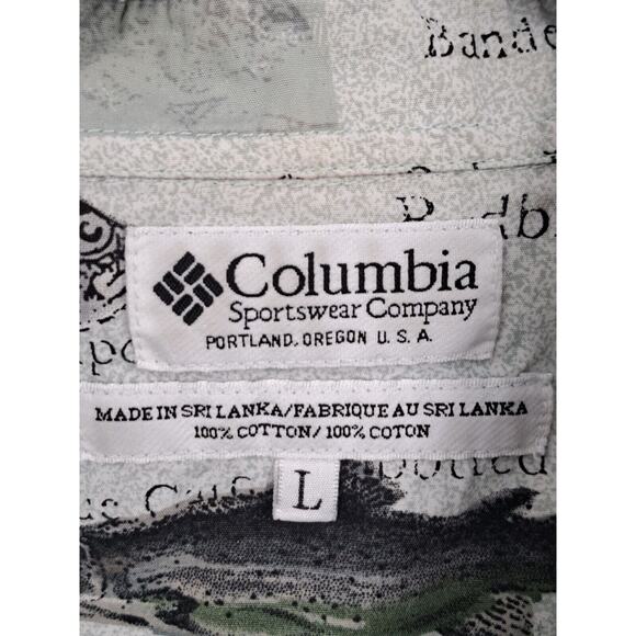 Columbia Men's Green & Gray Fish Print Button Down Short Sleeve Shirt Size L - Picture 4 of 4